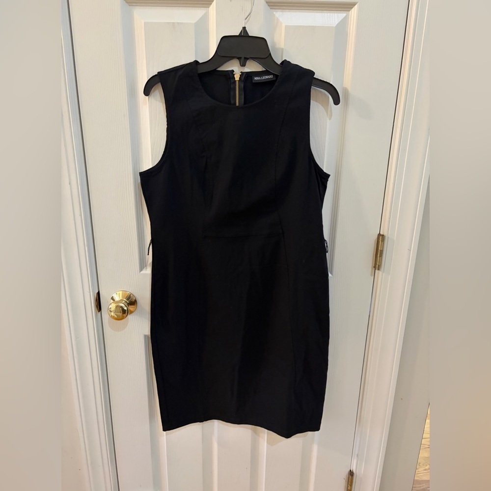 Nina Leonard Black Dress Midi Sleeveless Pullover Solid Cocktail Women’s M